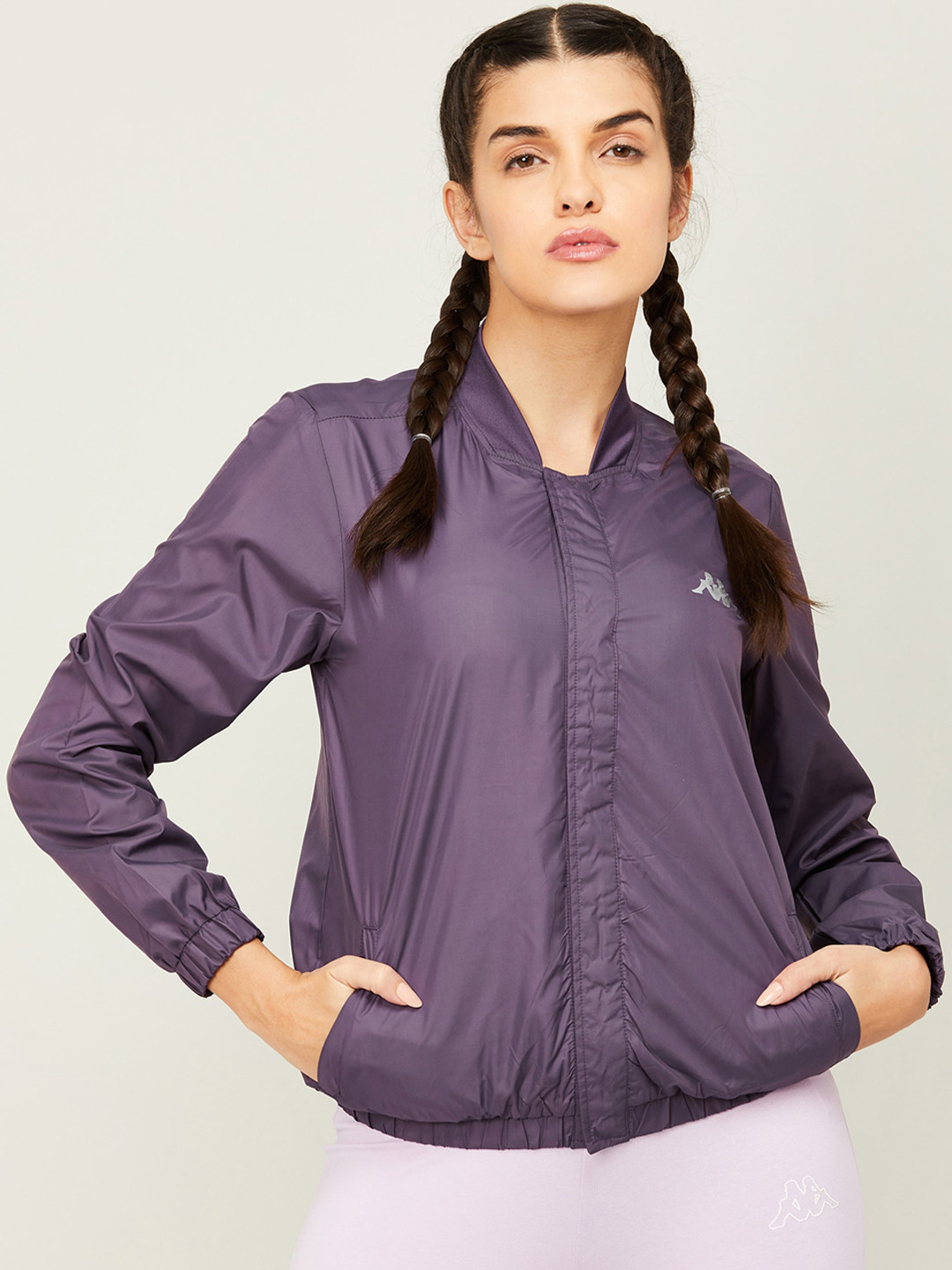 

Kappa Women Stand Collar Pure Cotton Long Sleeves Sporty Jacket, Purple