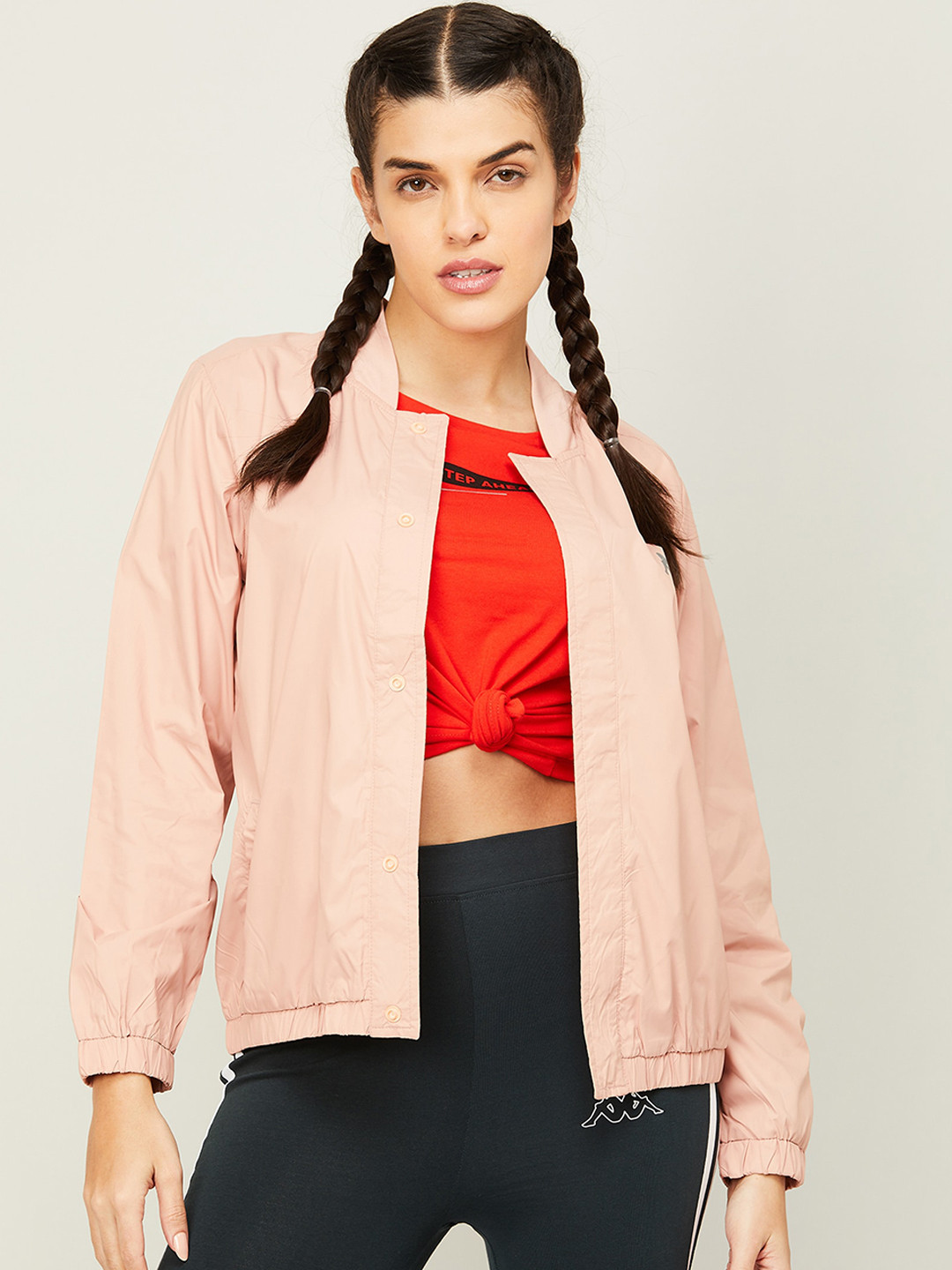 

Kappa Women Stand Collar Pure Cotton Long Sleeves Sporty Jacket, Pink