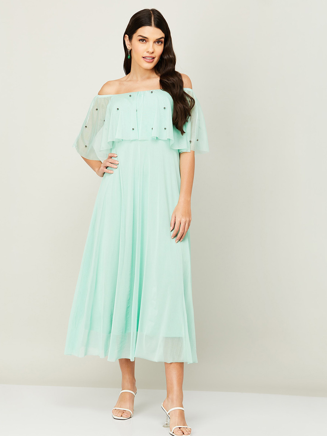 

CODE by Lifestyle Cape Sleeves Off-Shoulder A-Line Midi Dress, Sea green