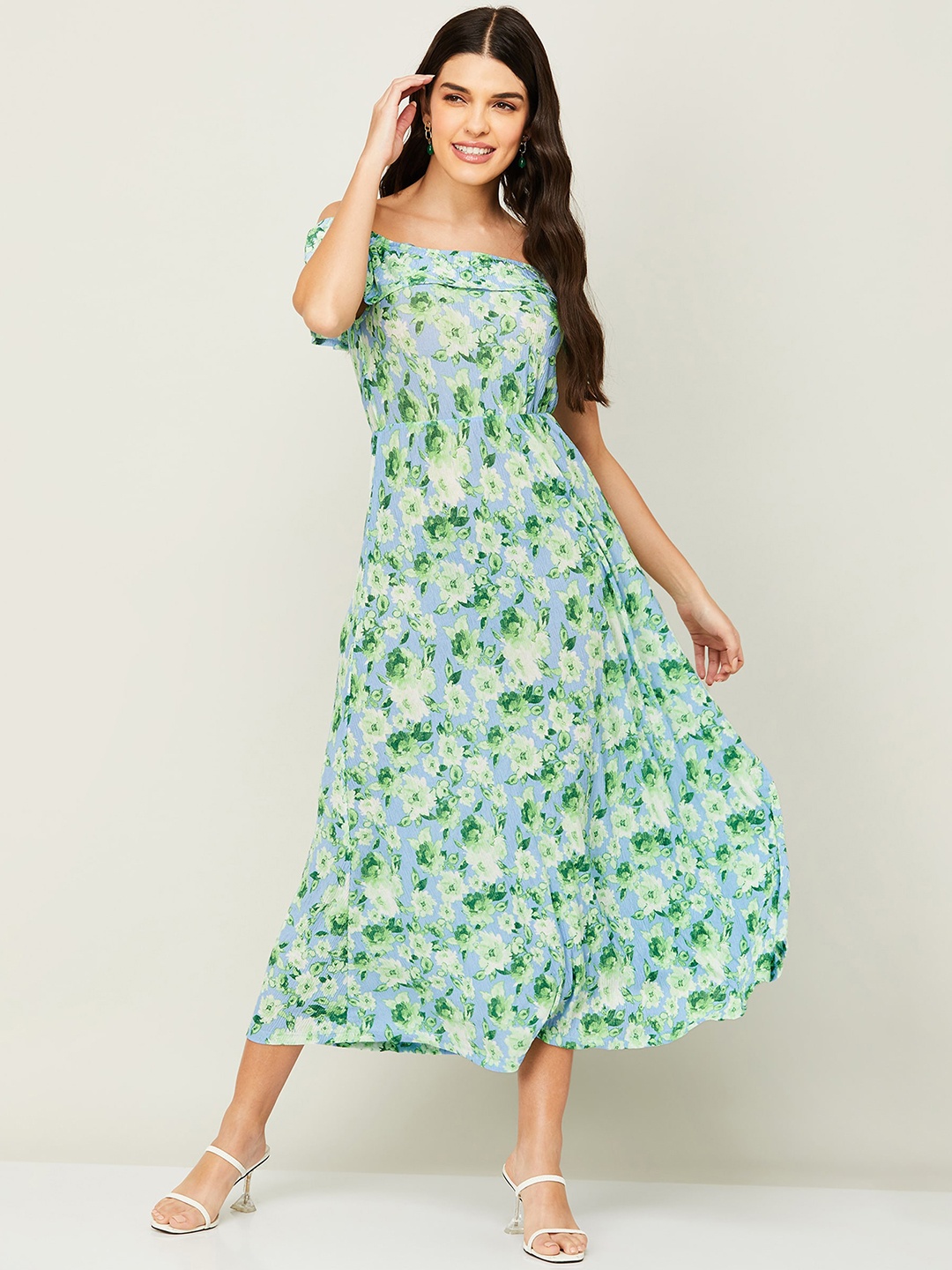

CODE by Lifestyle Floral Printed Fit & Flare Midi Dress, Blue