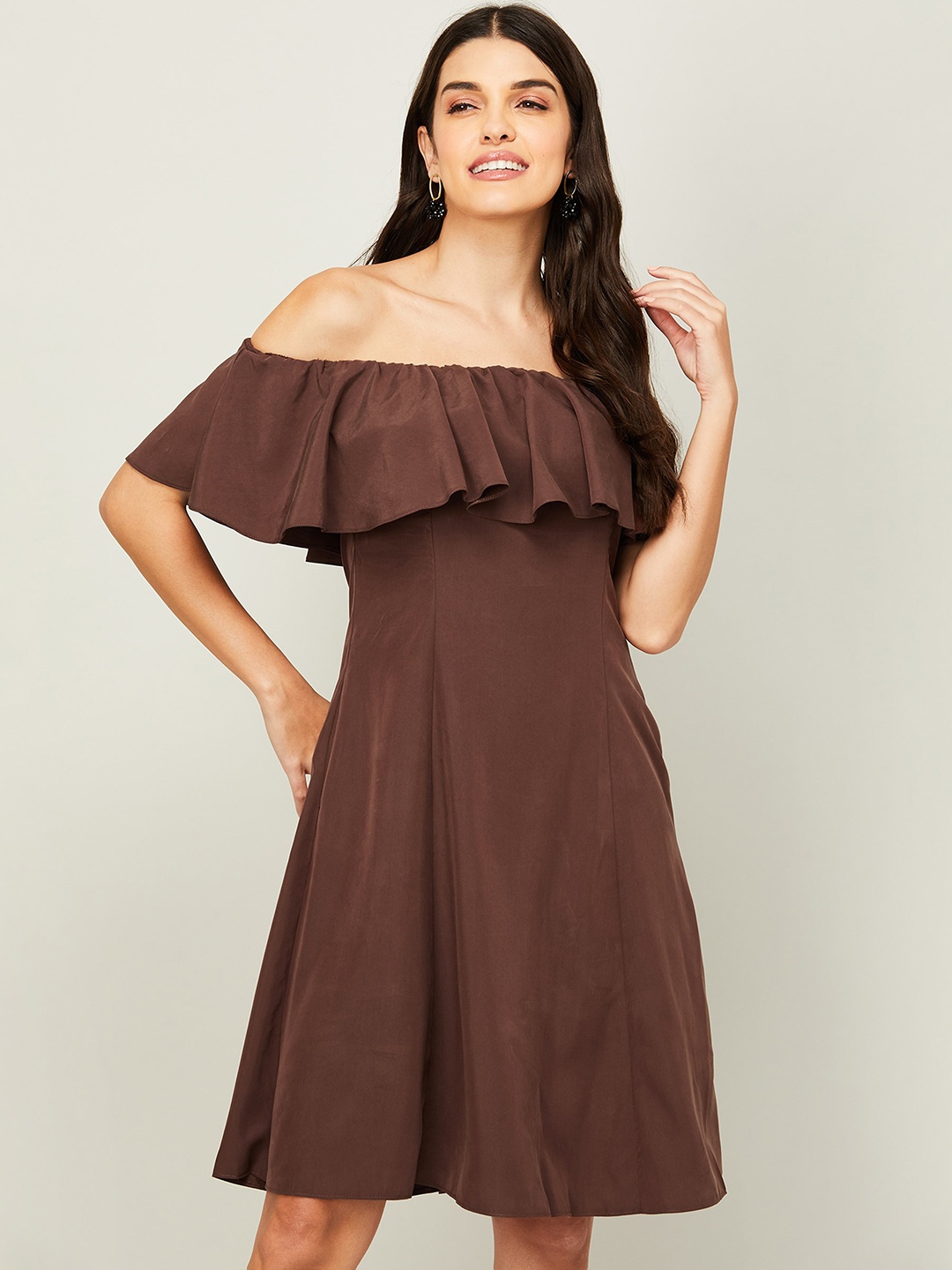 

CODE by Lifestyle Off-Shoulder A-Line Dress, Brown