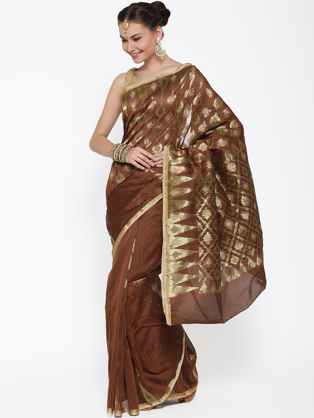 

Chhabra 555 Brown & Black Woven Design Art Silk Saree