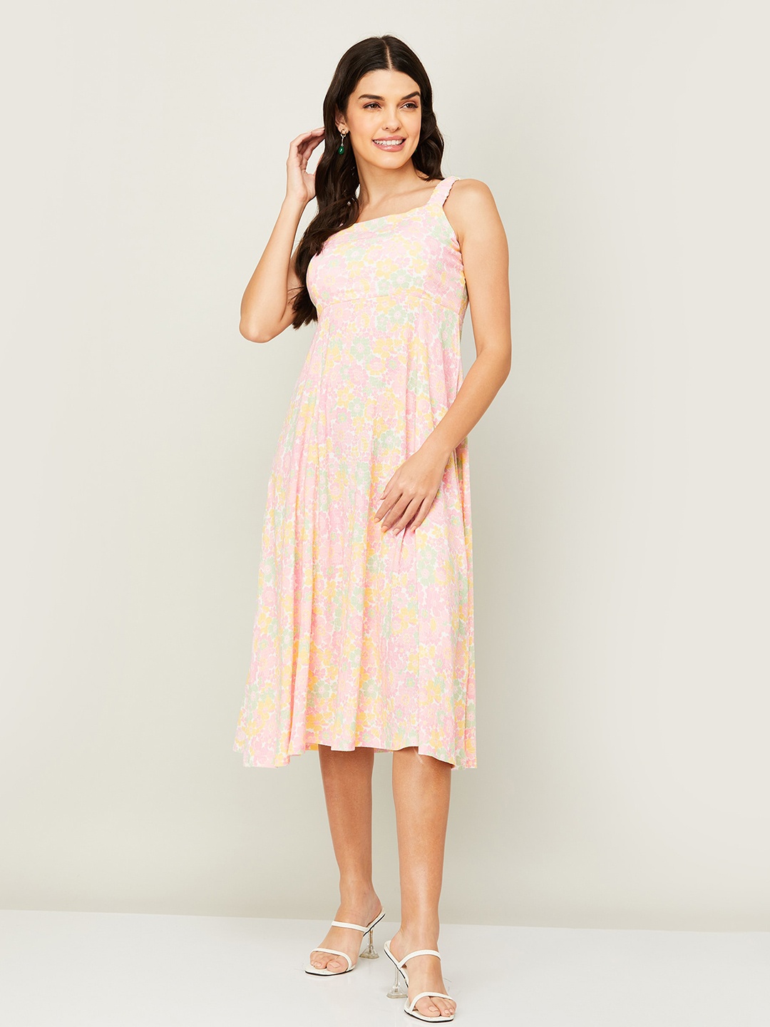 

Ginger by Lifestyle Floral Printed Midi Fit & Flare Dress, Peach