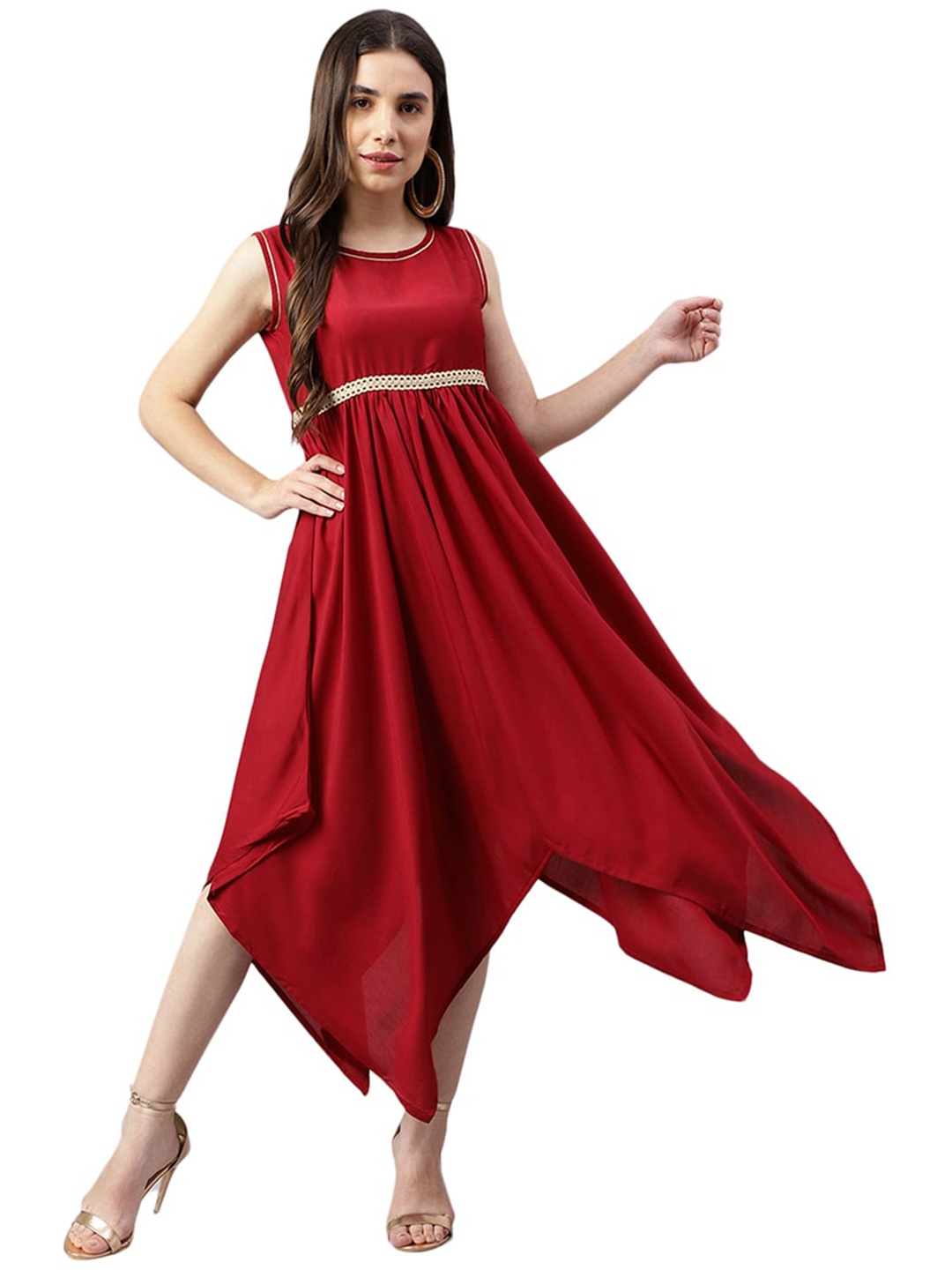 

DECKEDUP Asymmetric Midi Dress, Maroon