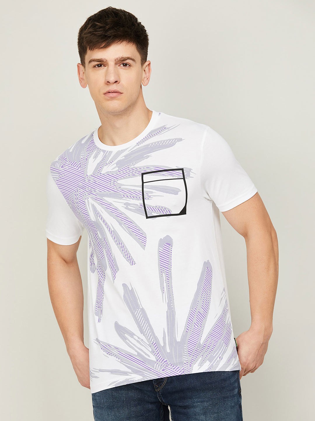 

Bossini Men Floral Printed Cotton T-shirt, White
