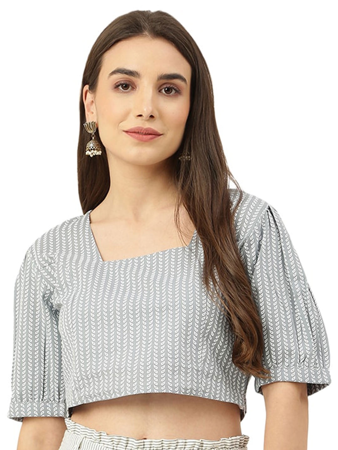 

DECKEDUP Striped Square Neck Crop Top, Grey