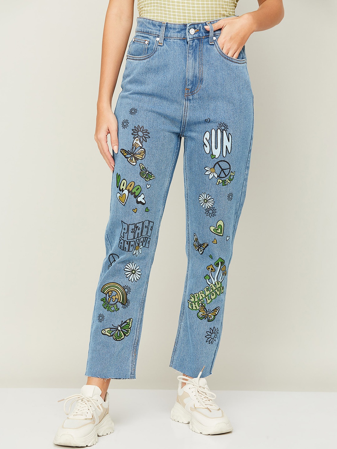 

Ginger by Lifestyle Women Printed Stretchable Cotton Jeans, Blue
