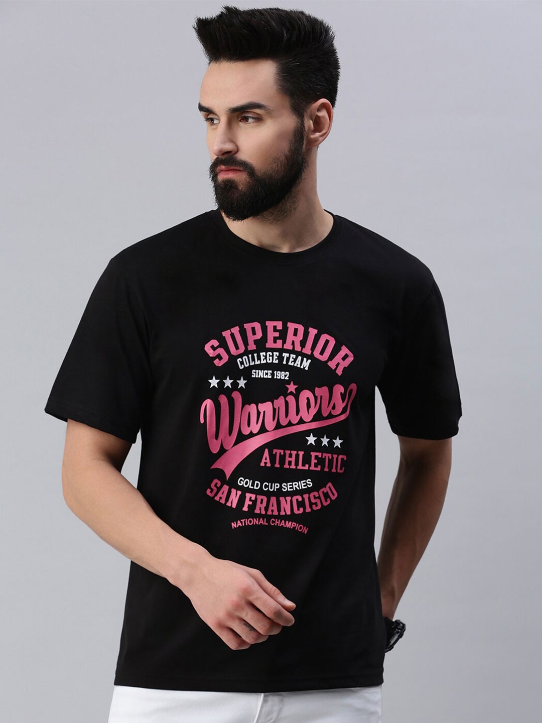 

Rodzen Typography Printed Pure Cotton Oversize Fit T-shirt, Black