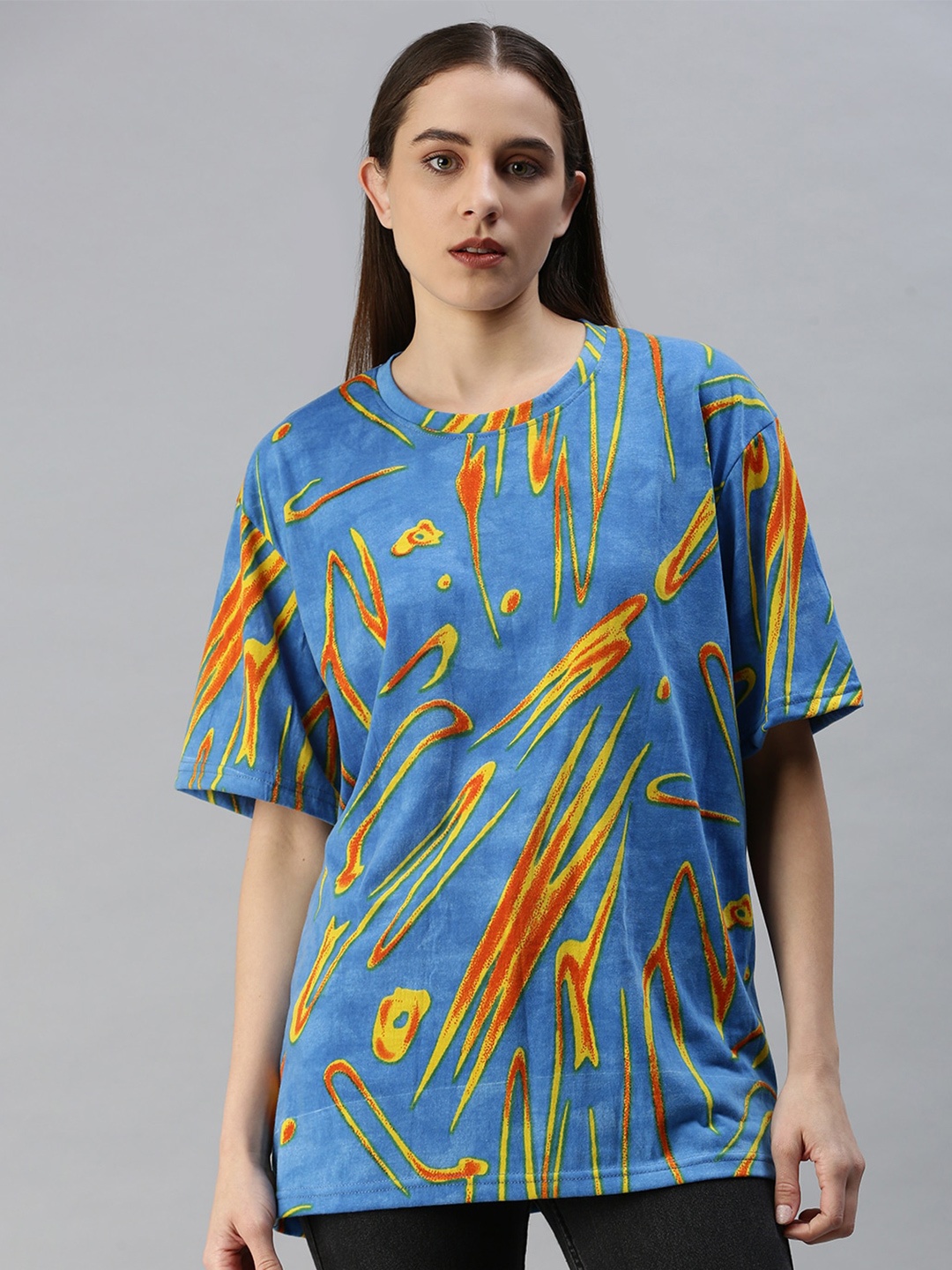 

Rodzen Abstract Printed Loose T-shirt, Blue