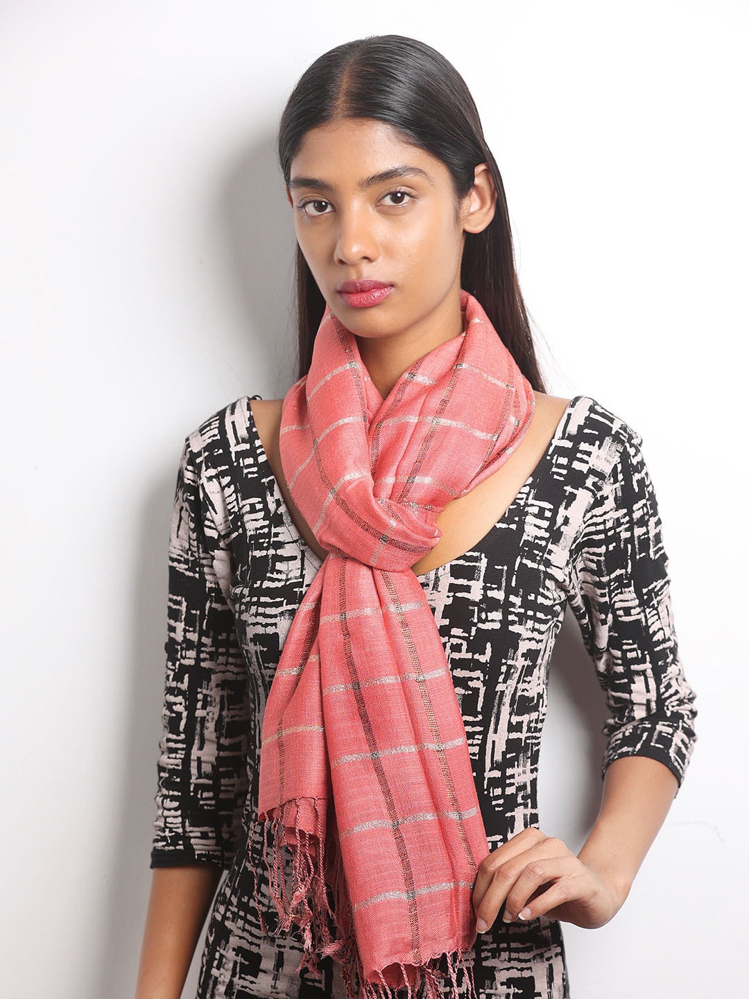 

Ayesha Women Pink Striped Viscose Scarf