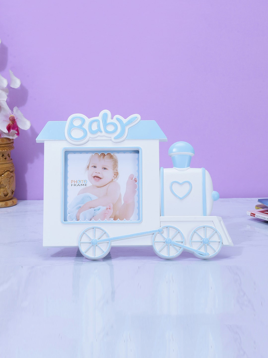 

A Vintage Affair- Home Decor Blue Baby Train Table Photo Frame