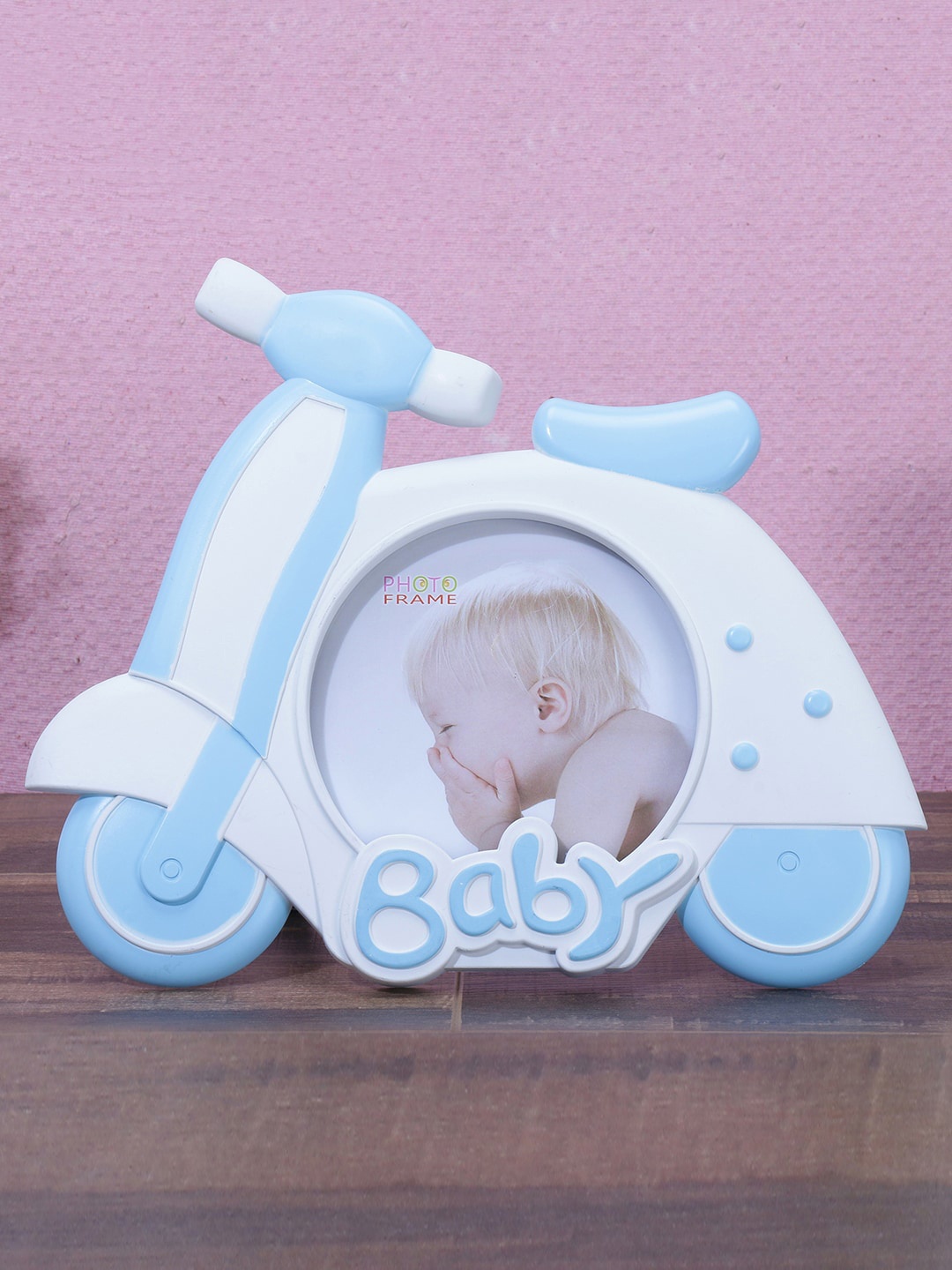 

A Vintage Affair- Home Decor White & Blue Baby Scooter Table Photo Frames