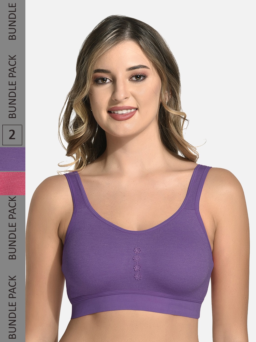 

StyFun Pack Of 2 Non Padded Seamless All Day Comfort Dry Fit Sports Workout Bra, Purple