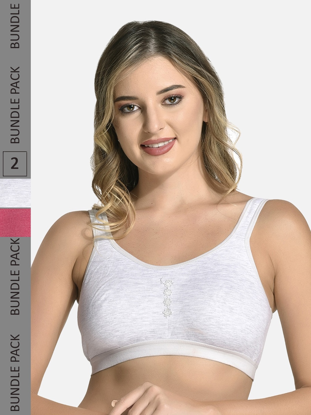 

StyFun Pack Of 2 Non Padded Seamless All Day Comfort Dry Fit Sports Workout Bra, Grey melange