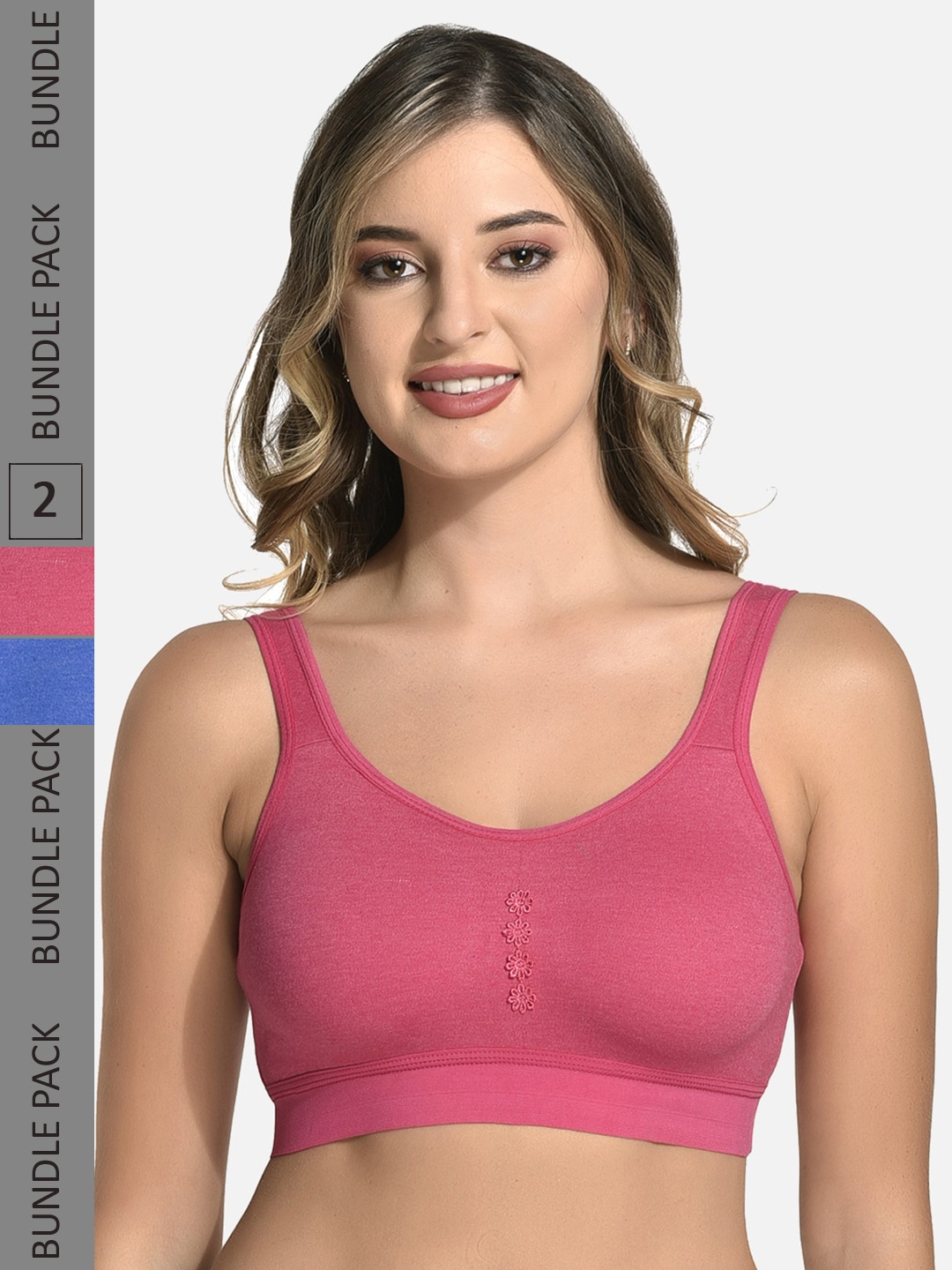 

StyFun Pack Of 2 Non Padded Dry Fit Cotton All Day Comfort Sports Bra, Pink