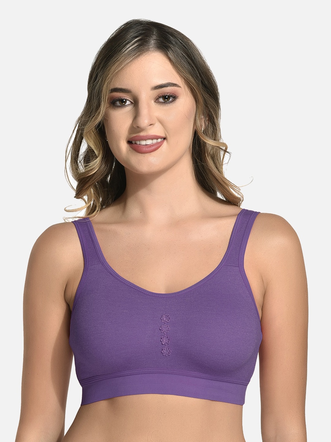 

StyFun Non Padded Dry Fit Cotton All Day Comfort Sports Bra, Purple