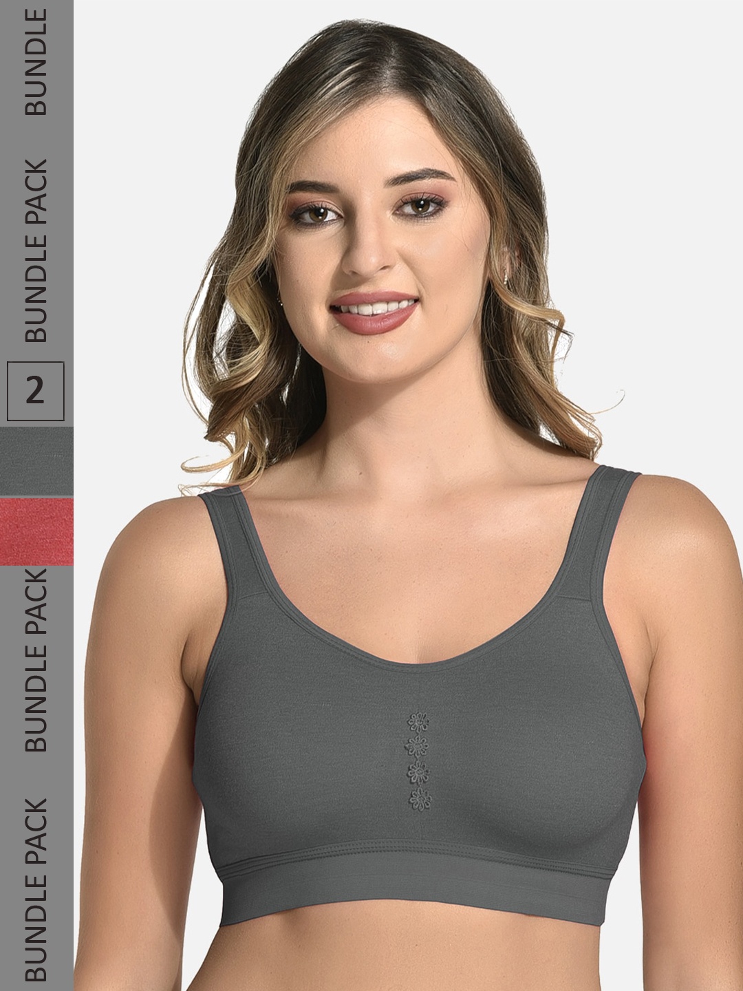 

StyFun Pack Of 2 Non Padded Dry Fit Cotton All Day Comfort Sports Bra, Black
