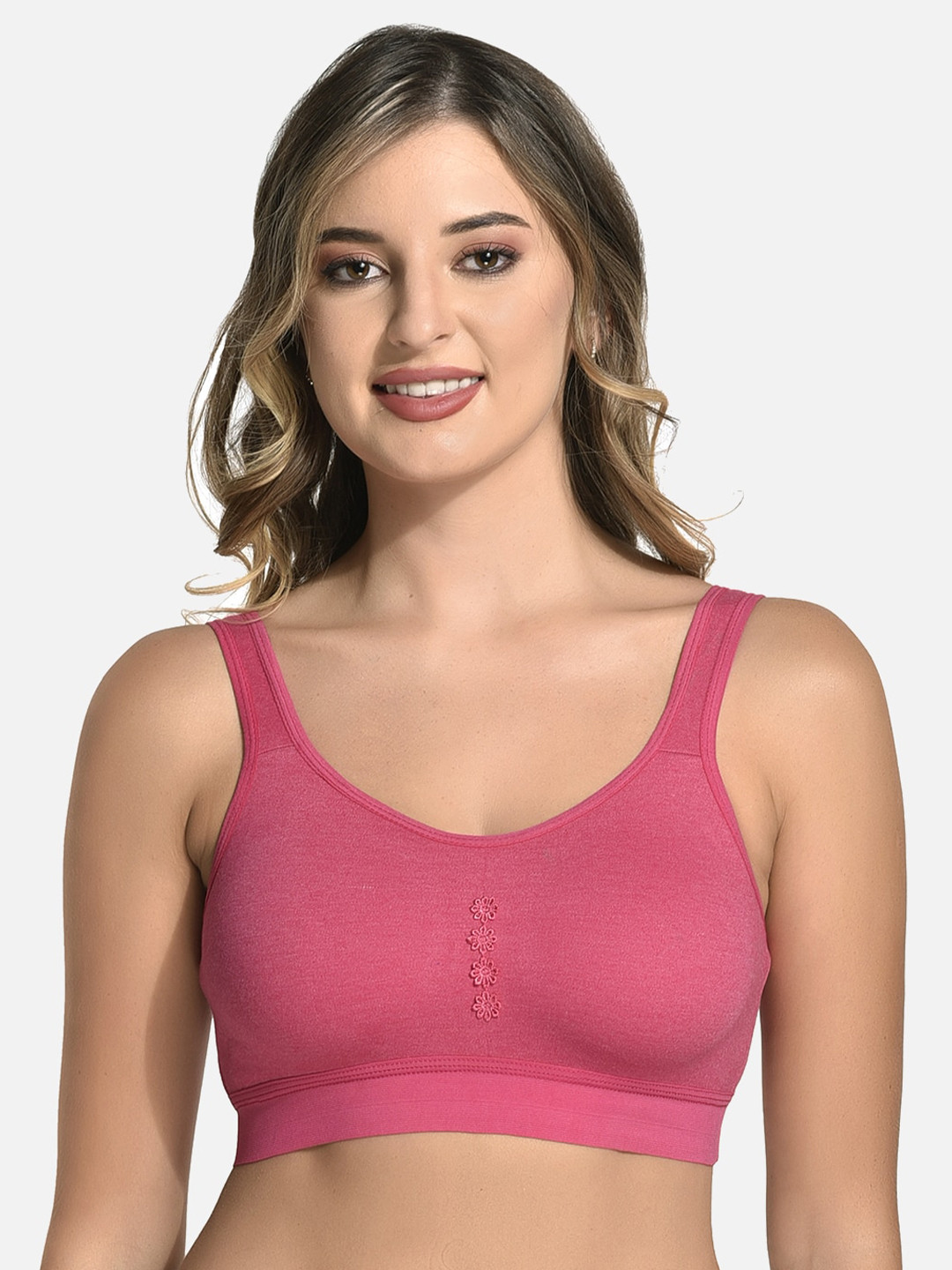 

StyFun Non Padded Dry Fit Cotton All Day Comfort Sports Bra, Pink