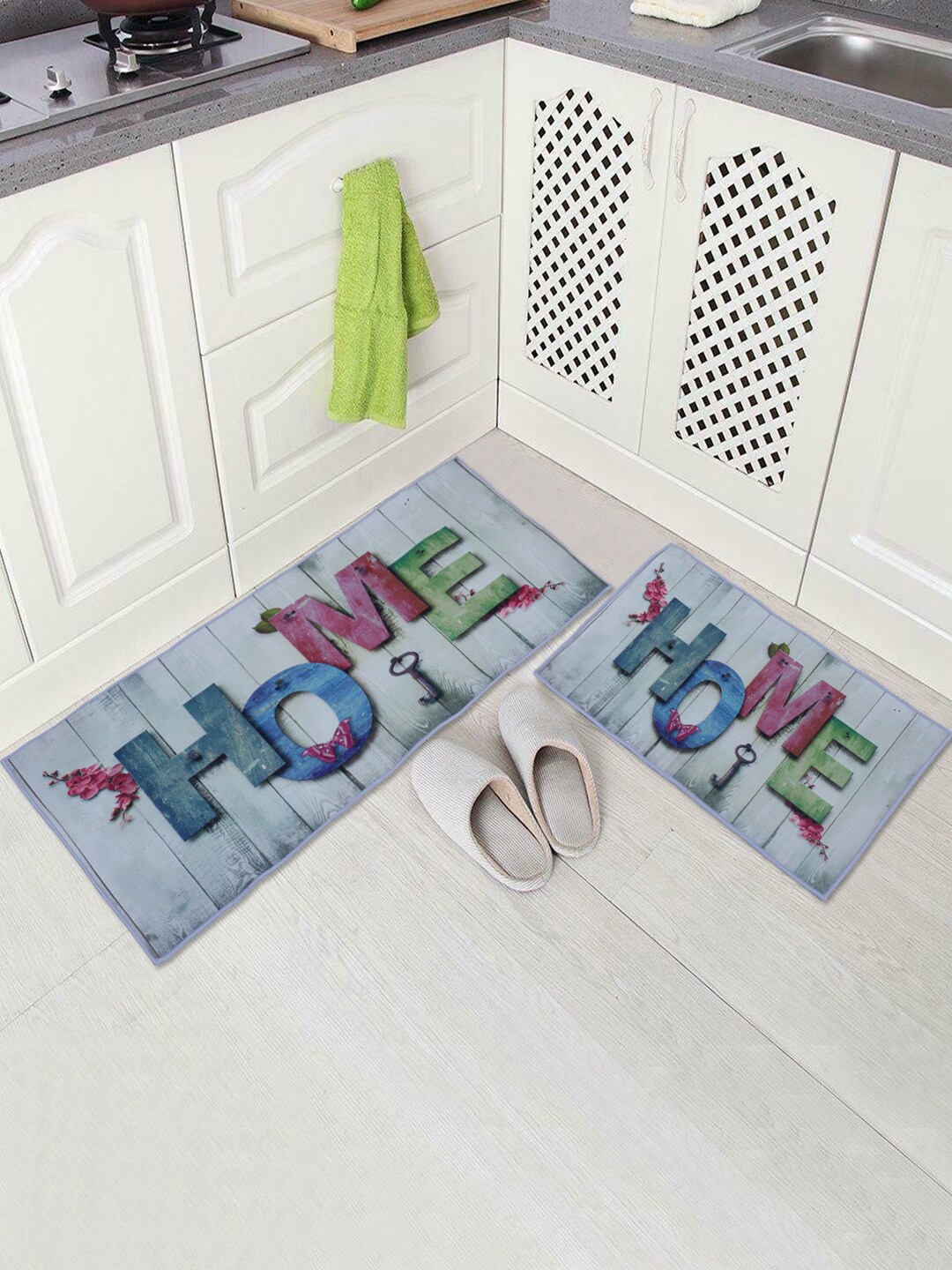 

A Vintage Affair- Home Decor 2-Pcs Grey & Blue Typography Floor Mats
