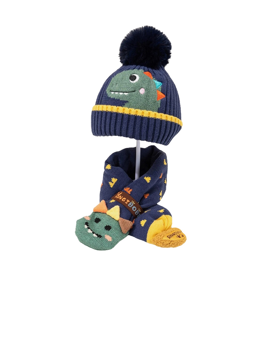 

Little Surprise Box LLP Kids Knitted Winter Patterned Wool Mufflers With Cap, Blue