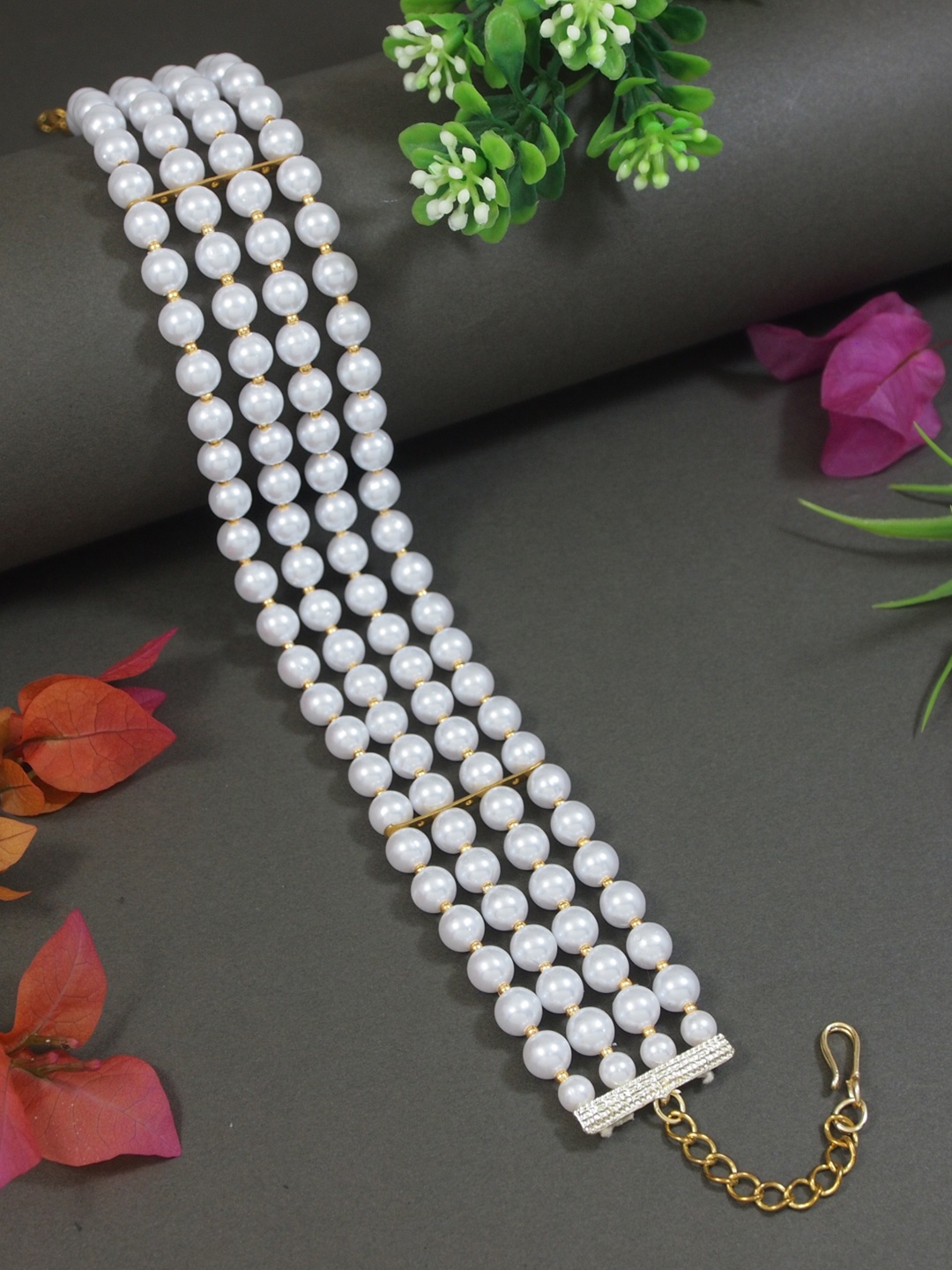 

I Jewels Gold-Plated Artificial Beads Choker Necklace