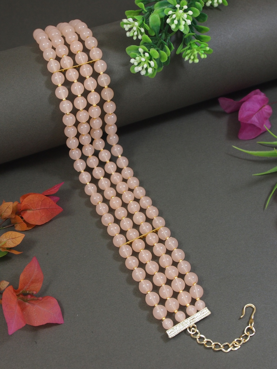 

I Jewels Women Gold-Plated Choker Necklace, Peach