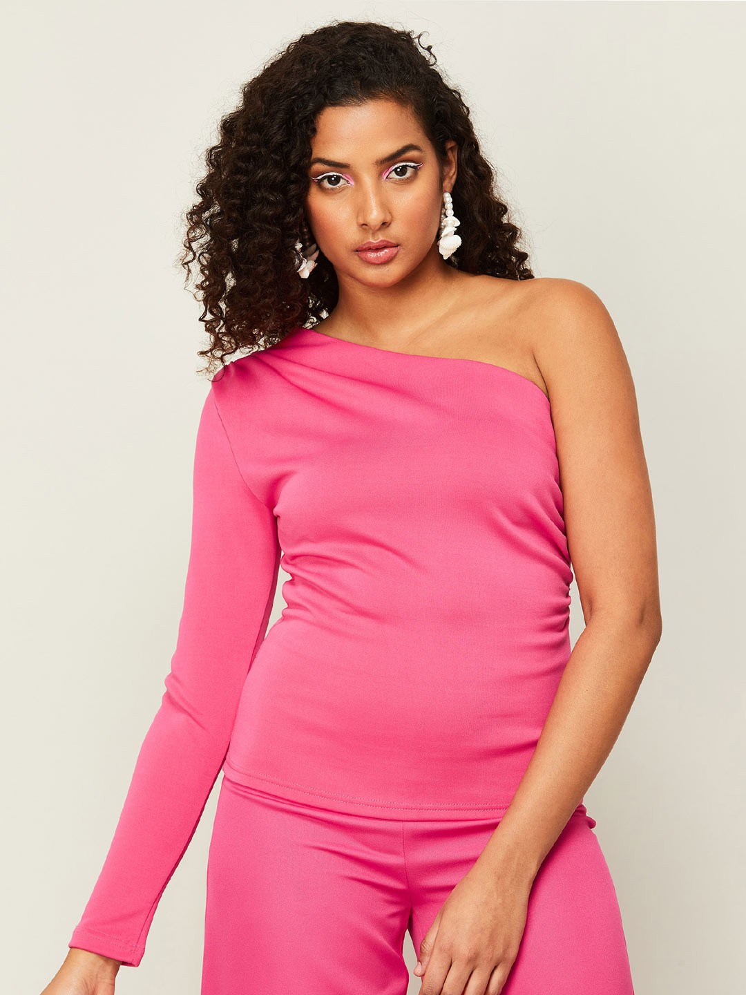 

CODE by Lifestyle One Shoulder Regular Top, Pink