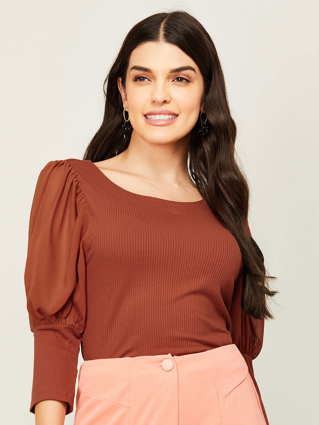 

CODE by Lifestyle Regular Puff Sleeves Top, Rust