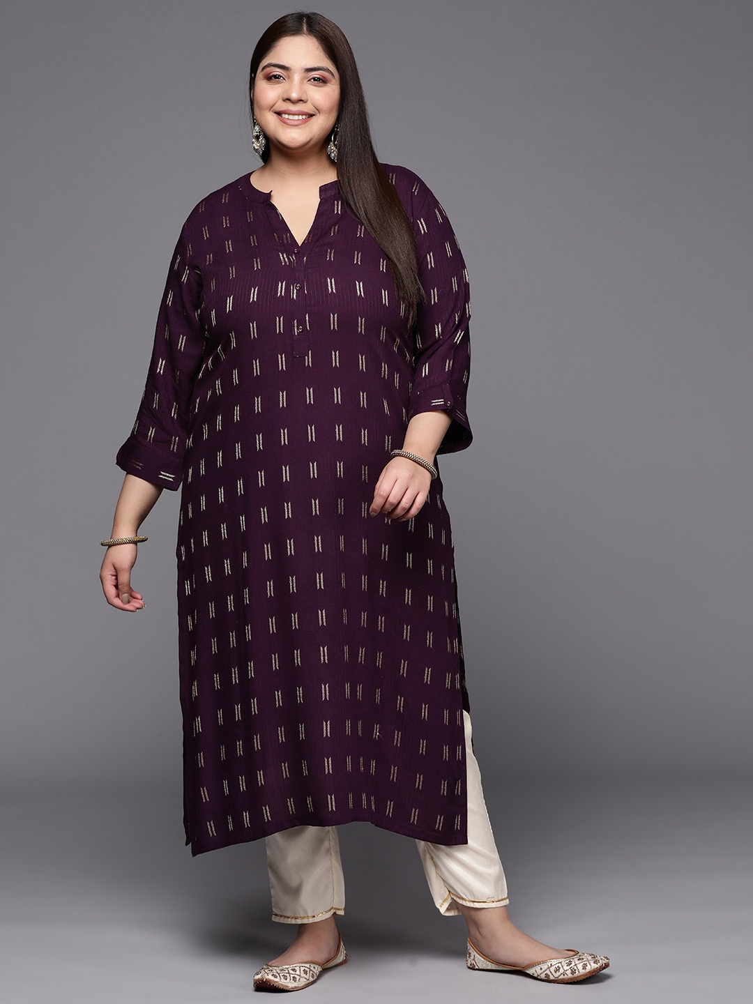 

EXTRA LOVE BY LIBAS Plus Size Ethnic Motifs Kurta, Purple