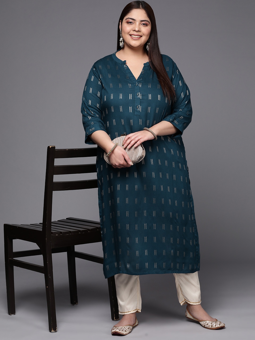 

EXTRA LOVE BY LIBAS Plus Size Ethnic Motifs Kurta, Blue