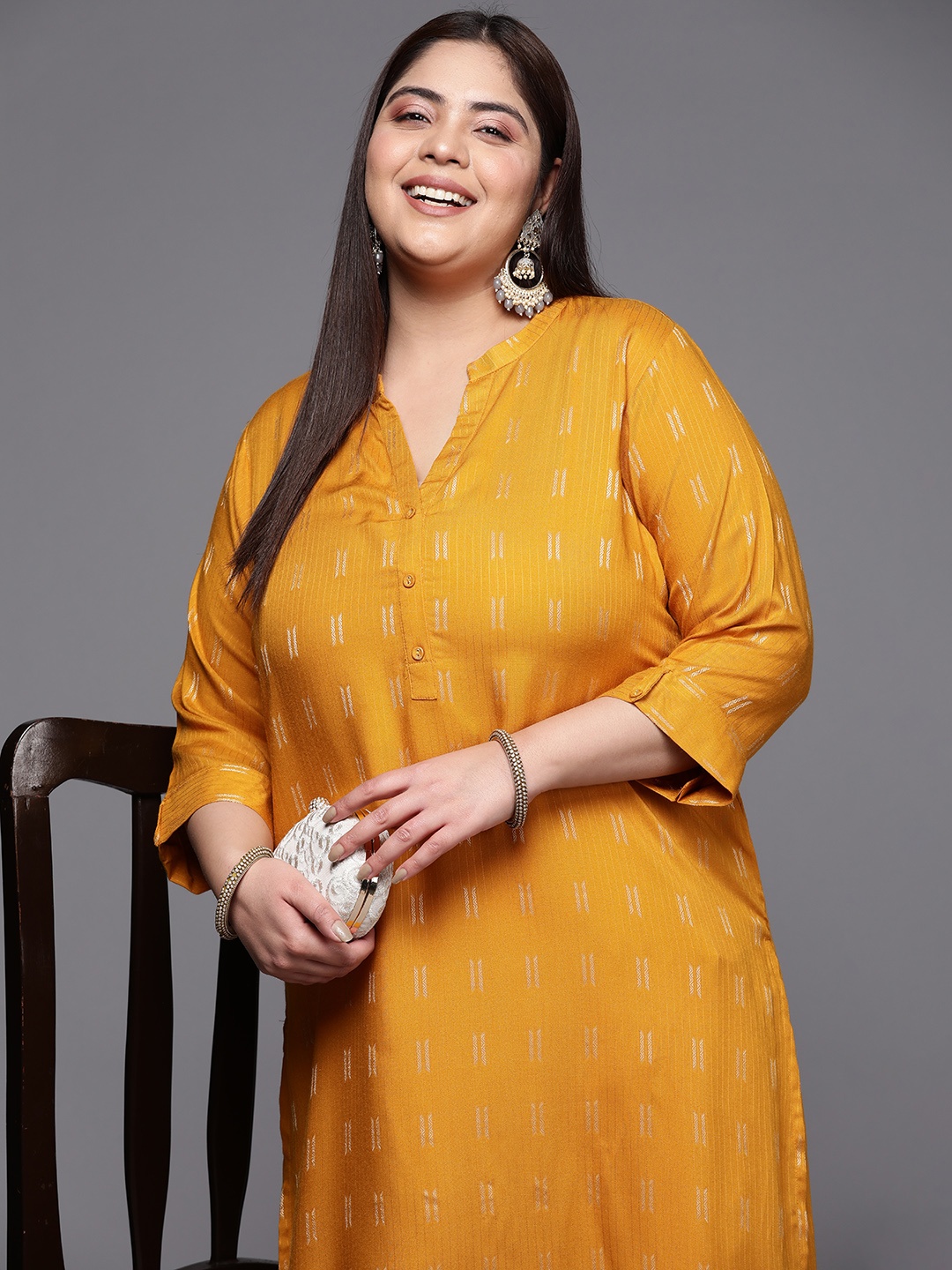 

EXTRA LOVE BY LIBAS Plus Size Ethnic Motifs Kurta, Mustard