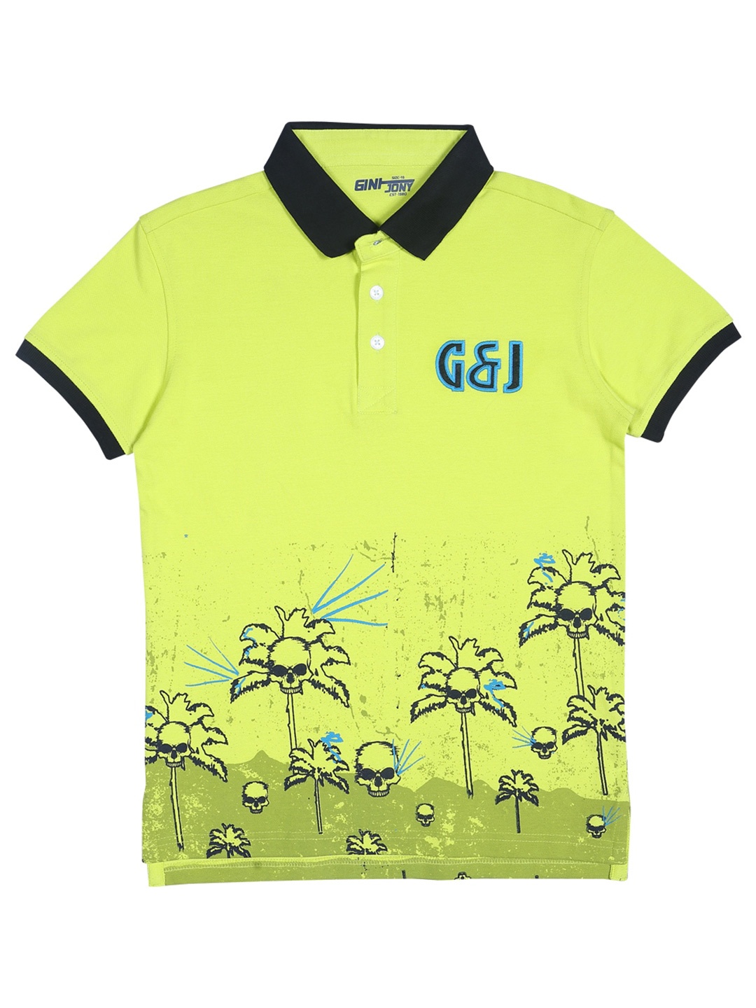

Gini and Jony Boys Graphic Printed Polo Collar Cotton T-shirt, Yellow