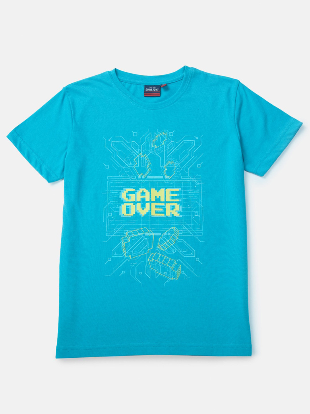 

Gini and Jony Boys Typography Printed Cotton T-shirt, Blue