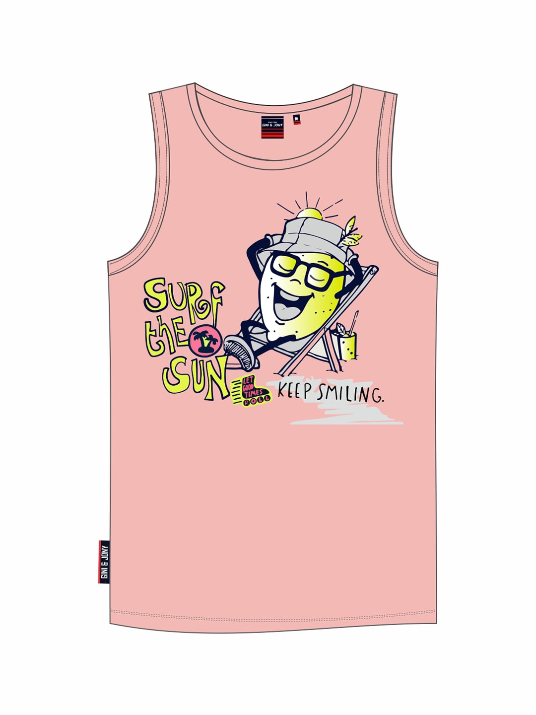 

Gini and Jony Boys Humour & Comic Printed Sleeveless Cotton T-shirt, Peach