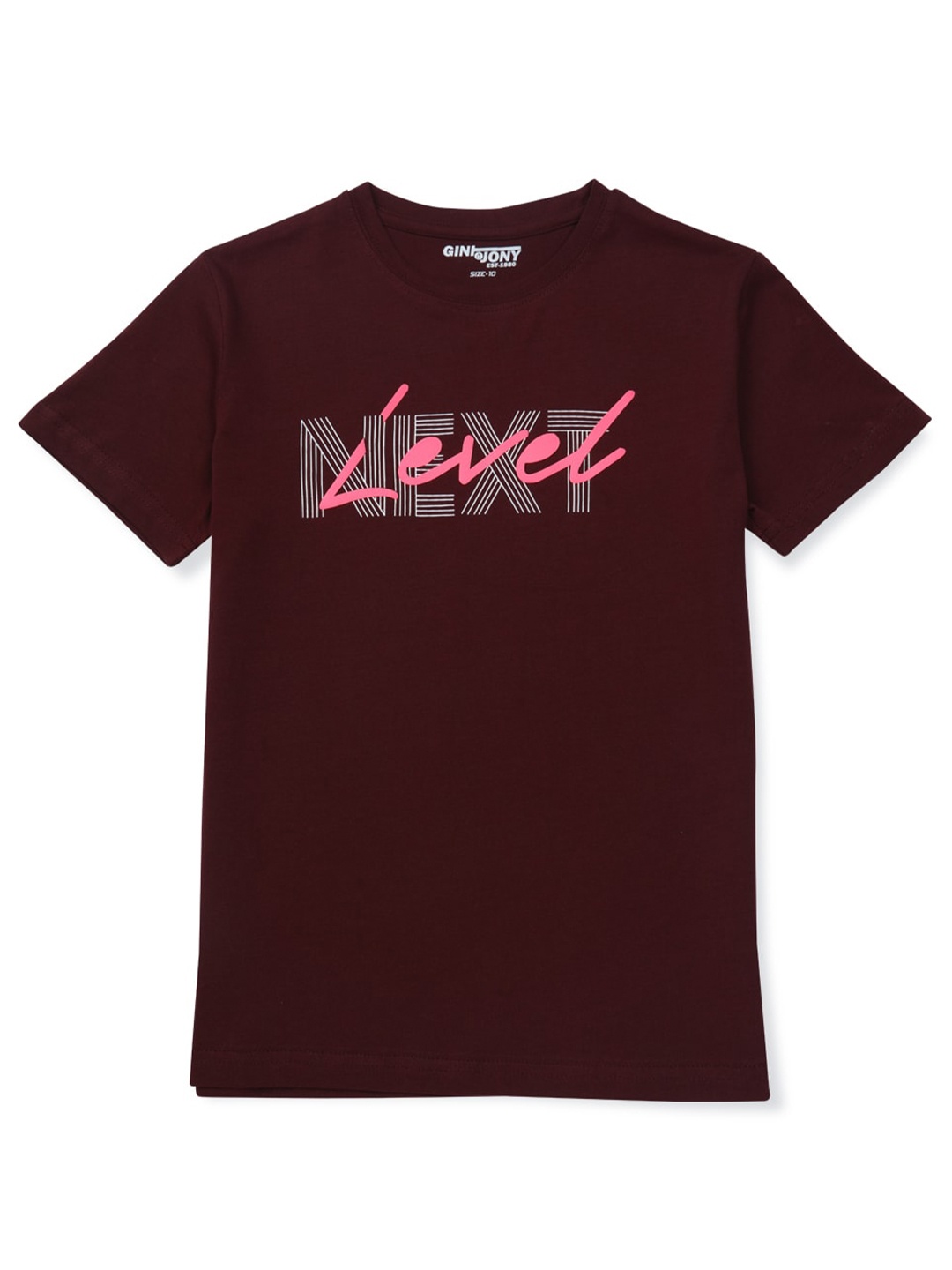 Gini and Jony Boys Typography Printed Cotton T-shirt, Maroon