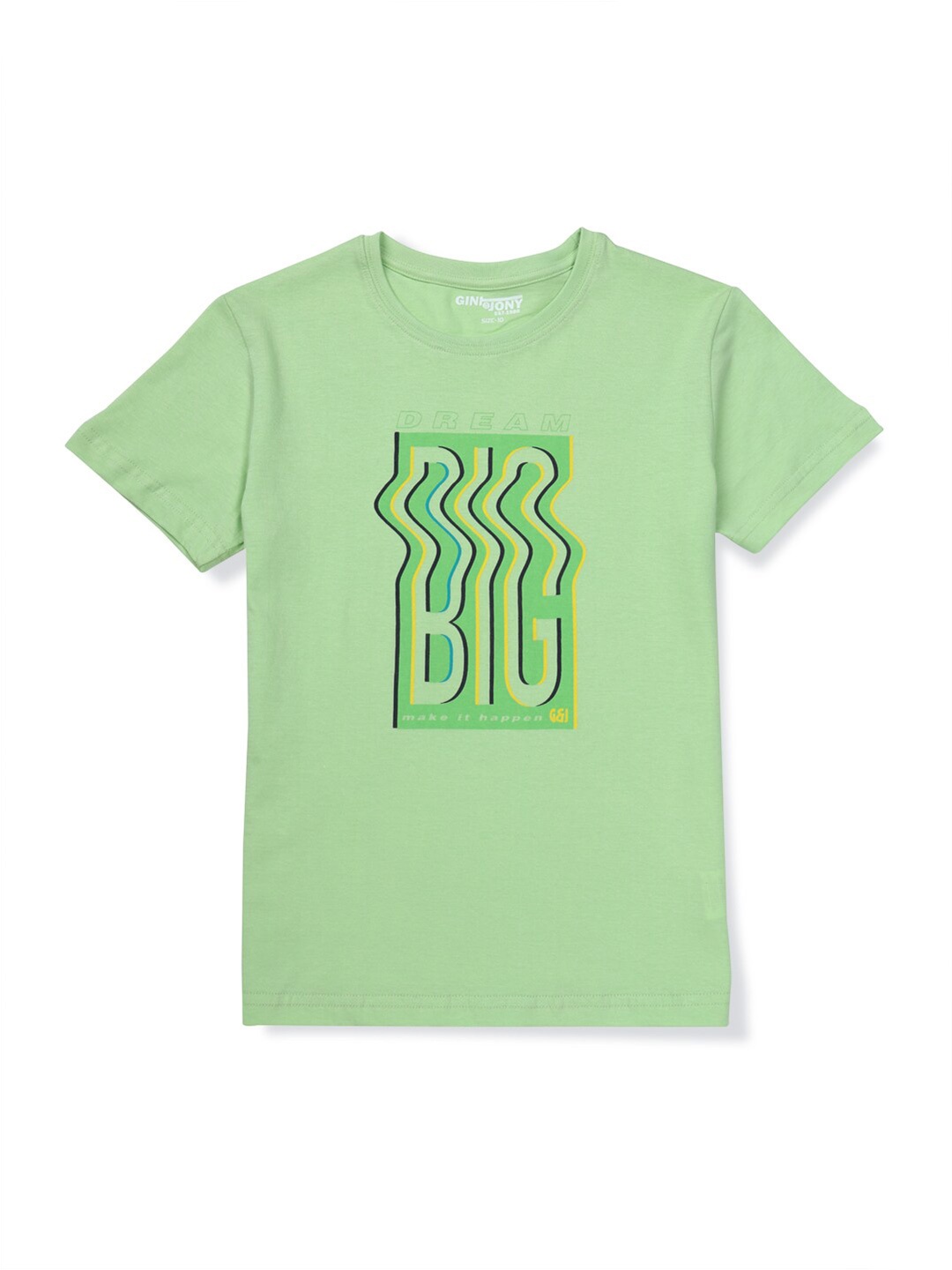 

Gini and Jony Boys Typography Printed Cotton T-shirt, Green