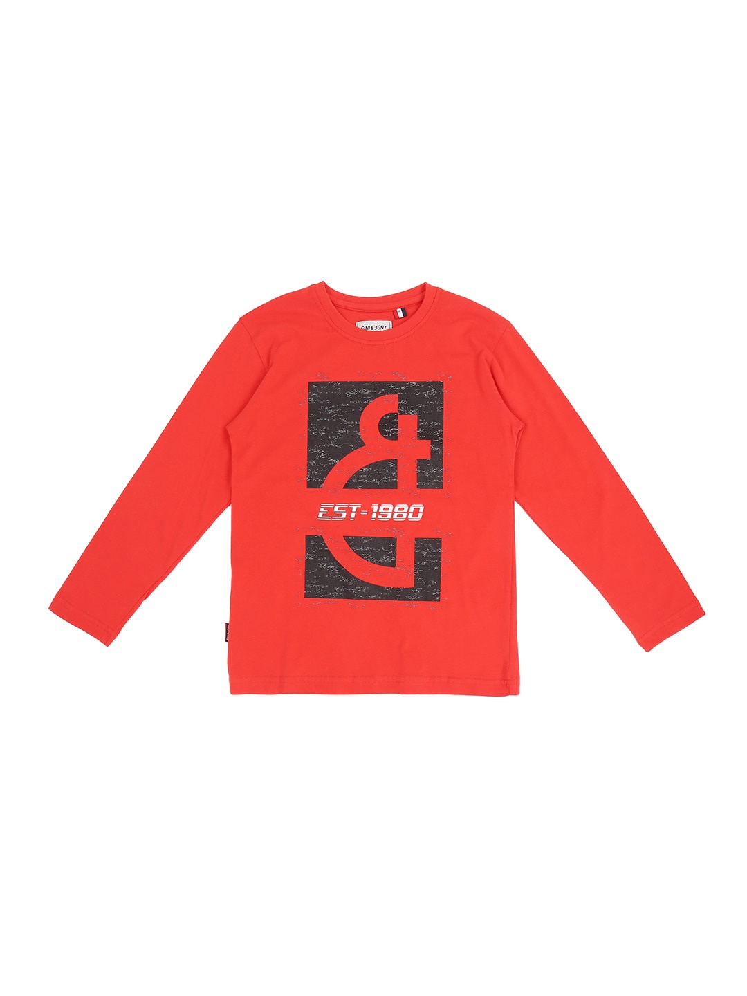 

Gini and Jony Boys Colourblocked Long Sleeve Cotton T-shirt, Red