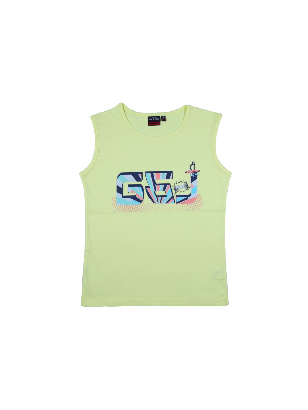 

Gini and Jony Boys Sleeveless Graphic Printed Cotton T-shirt, Green
