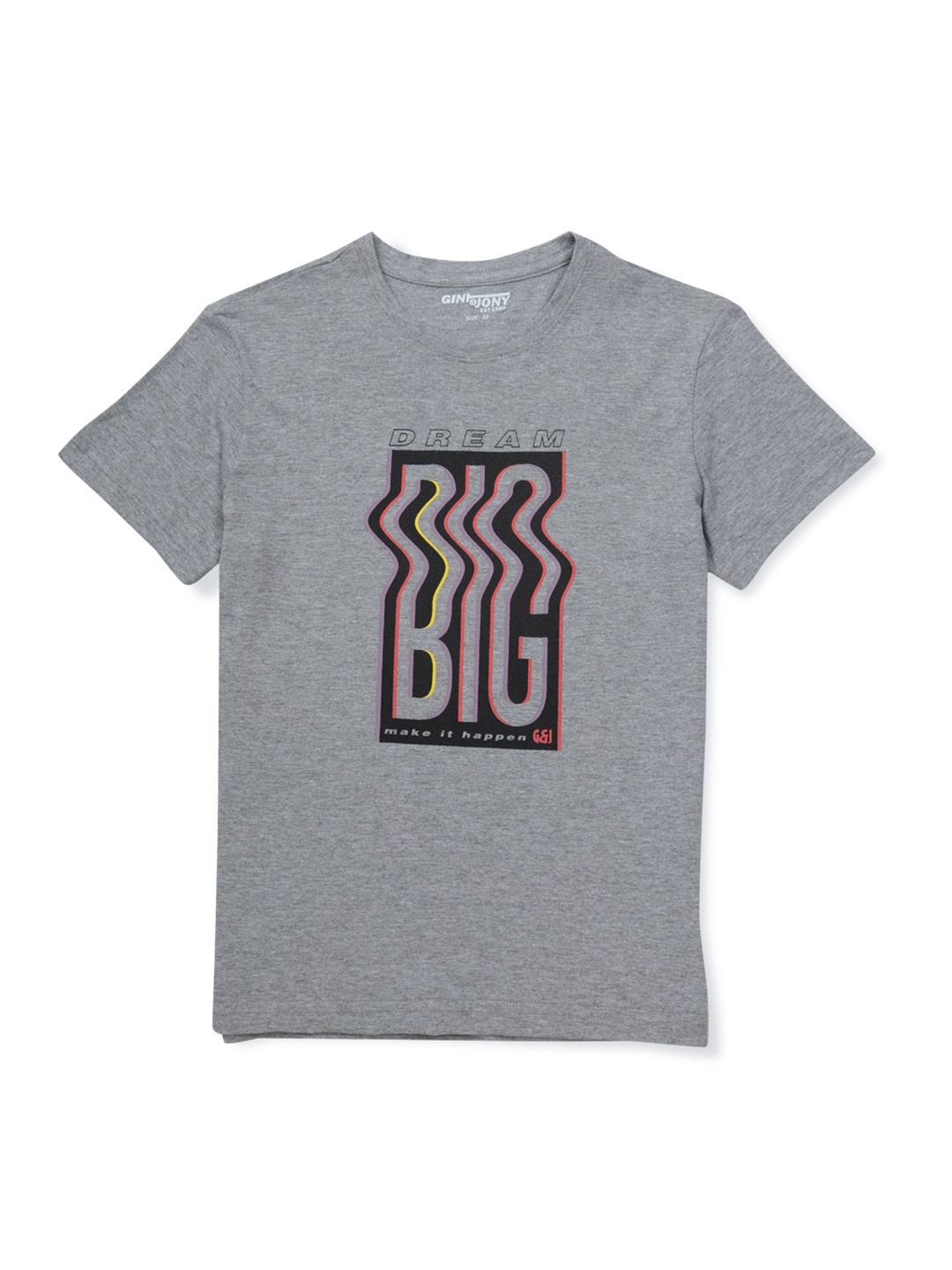Gini and Jony Boys Typography Printed Cotton T-shirt, Grey