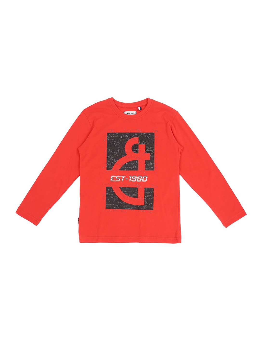 

Gini and Jony Boys Typography Printed Cotton T-shirt, Red