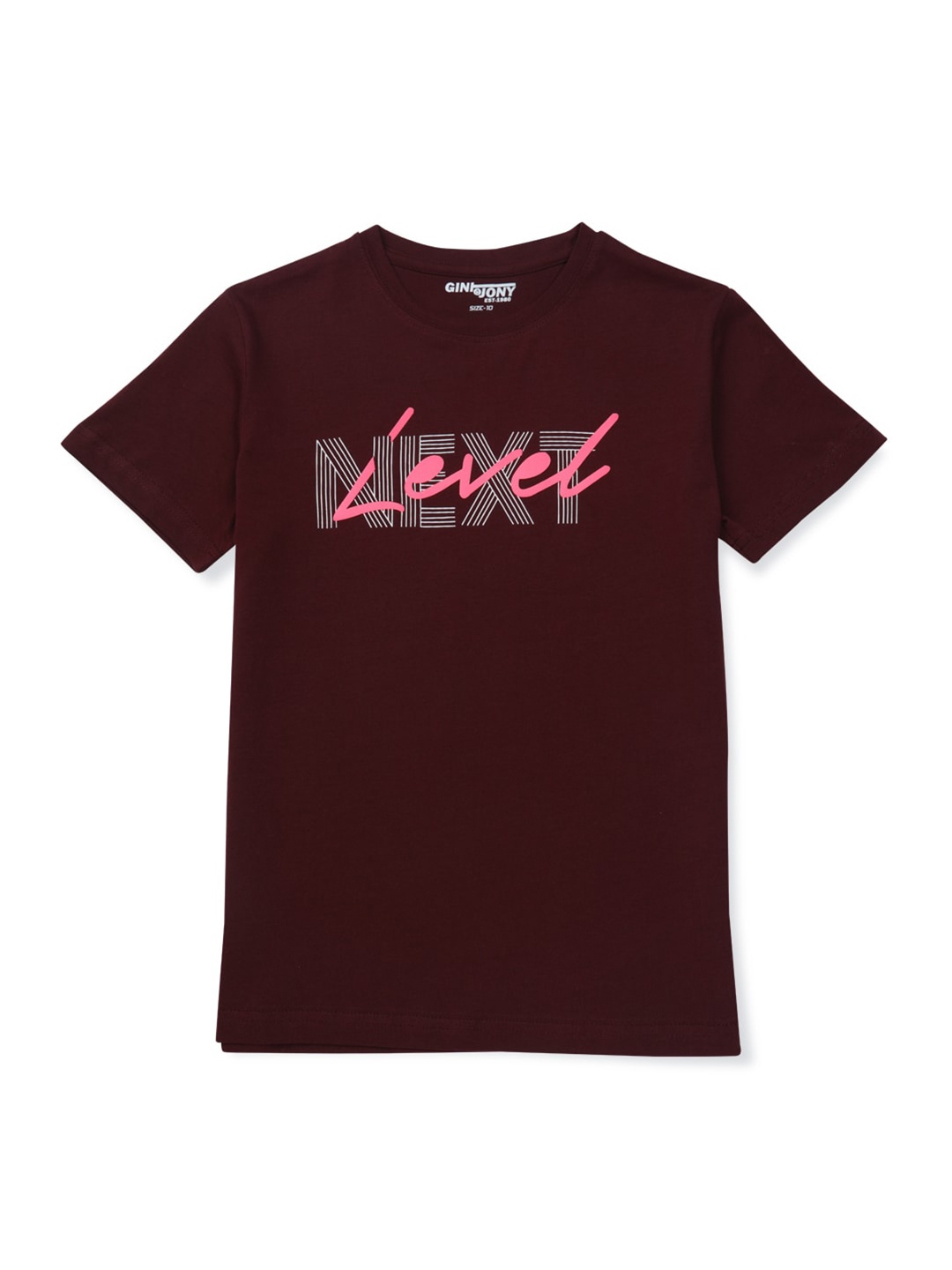 Gini and Jony Boys Typography Printed Cotton T-shirt, Maroon
