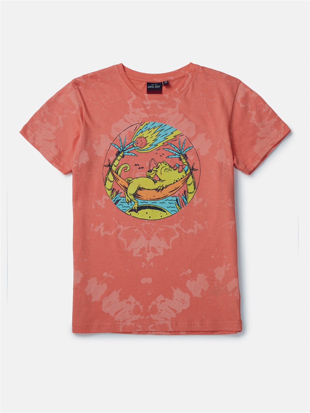 

Gini and Jony Boys Graphic Printed Cotton T-shirt, Peach