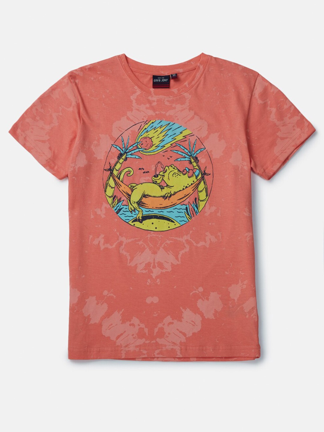 

Gini and Jony Boys Graphic Printed Cotton T-shirt, Peach