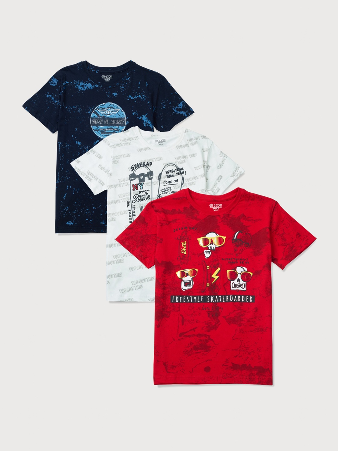 

Gini and Jony Boys Pack Of 3 Printed Cotton T-shirt, Red