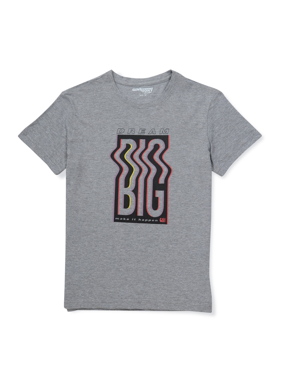Gini and Jony Boys Typography Printed Cotton T-shirt, Grey