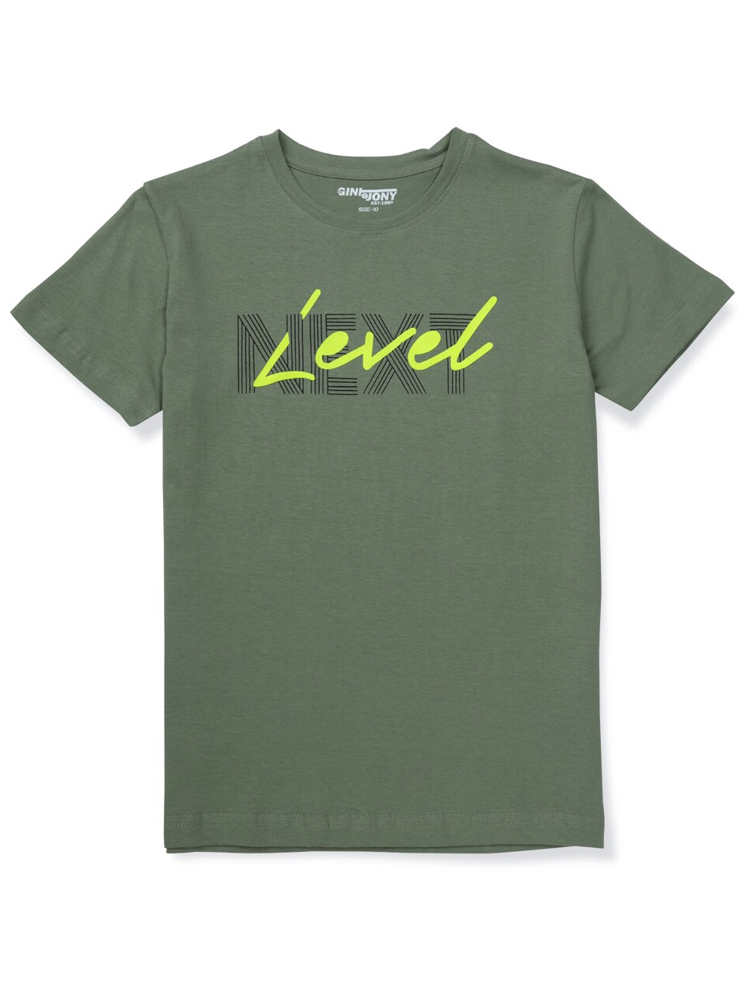 

Gini and Jony Boys Typography Printed Cotton T-shirt, Olive