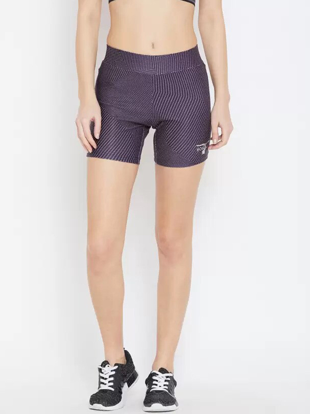 

Bitterlime Women Blue Striped Slim Fit Training or Gym Sports Shorts, Purple