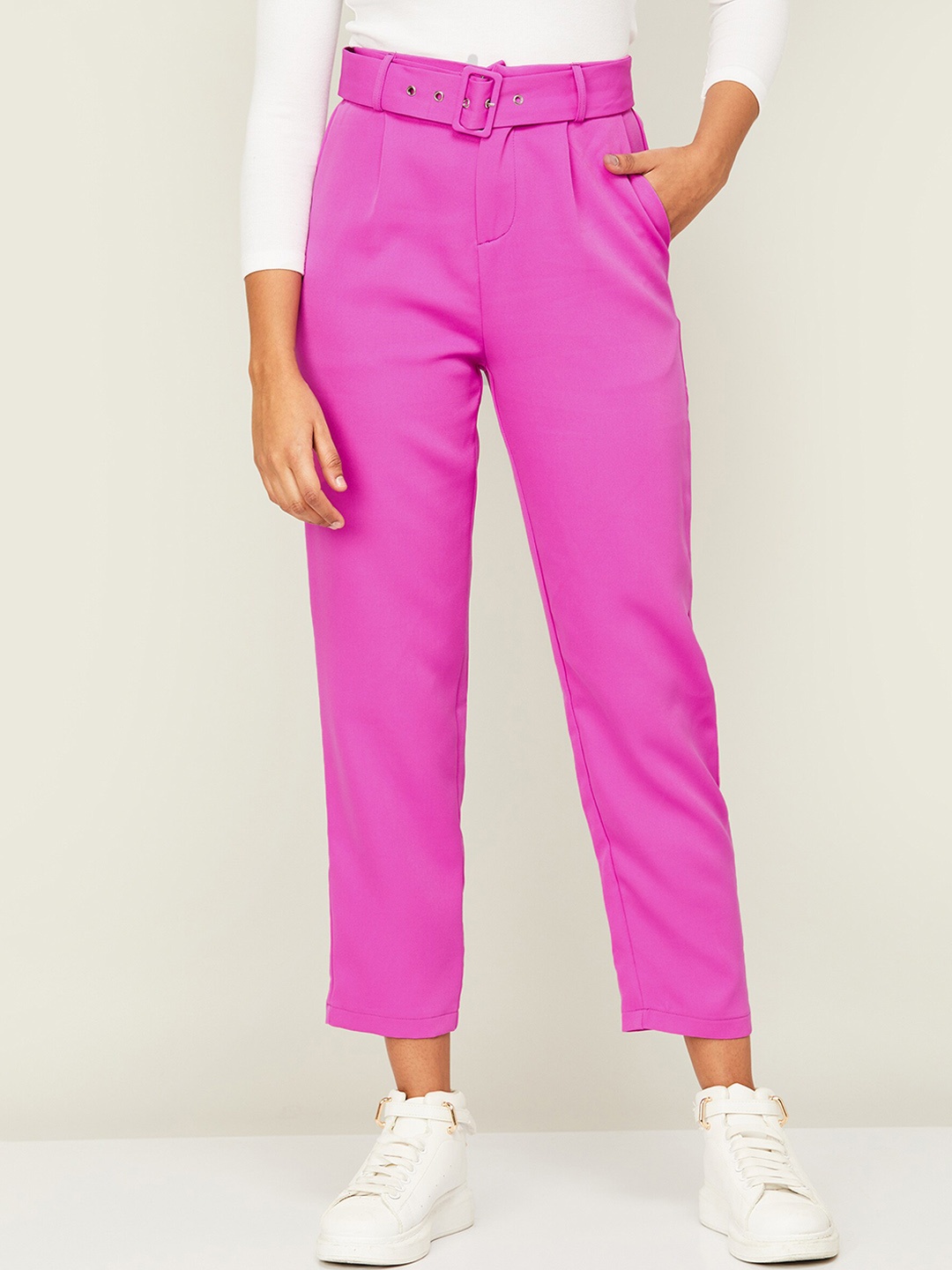 

Ginger by Lifestyle Regular Fit Pleated Trousers, Pink