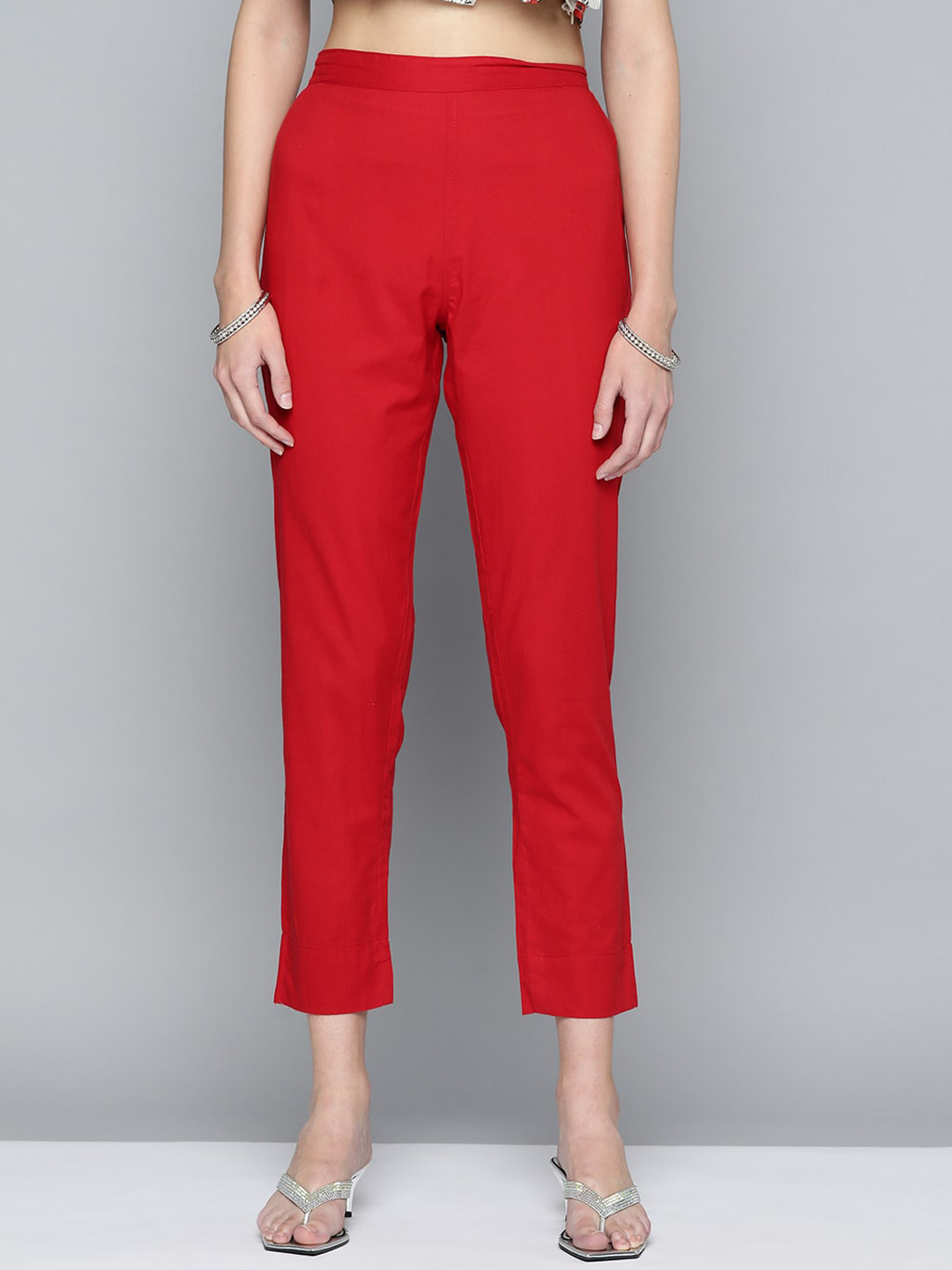 

MALHAAR Cotton Regular Fit Trousers, Red
