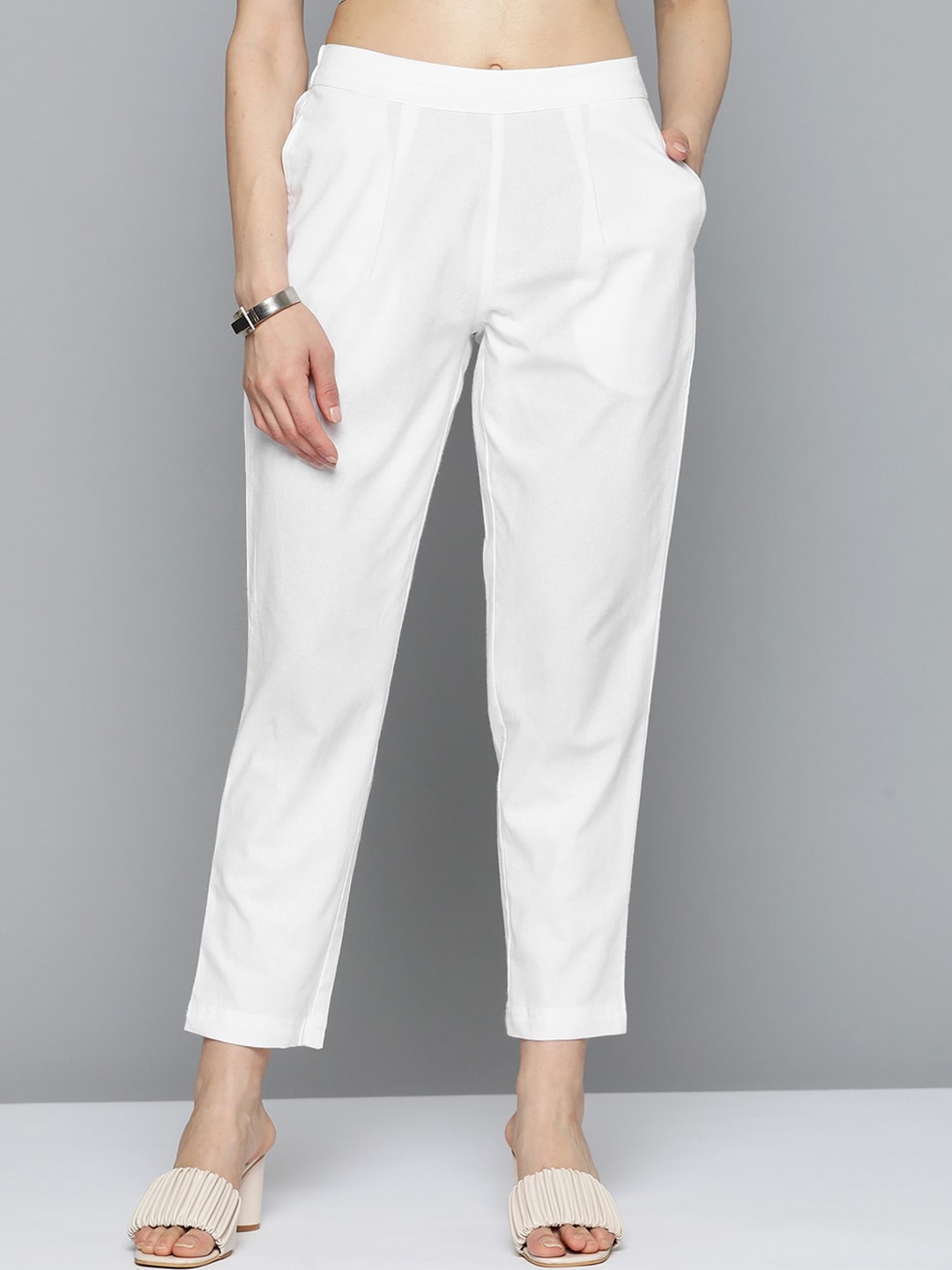 

MALHAAR Cotton Regular Fit Trousers, White
